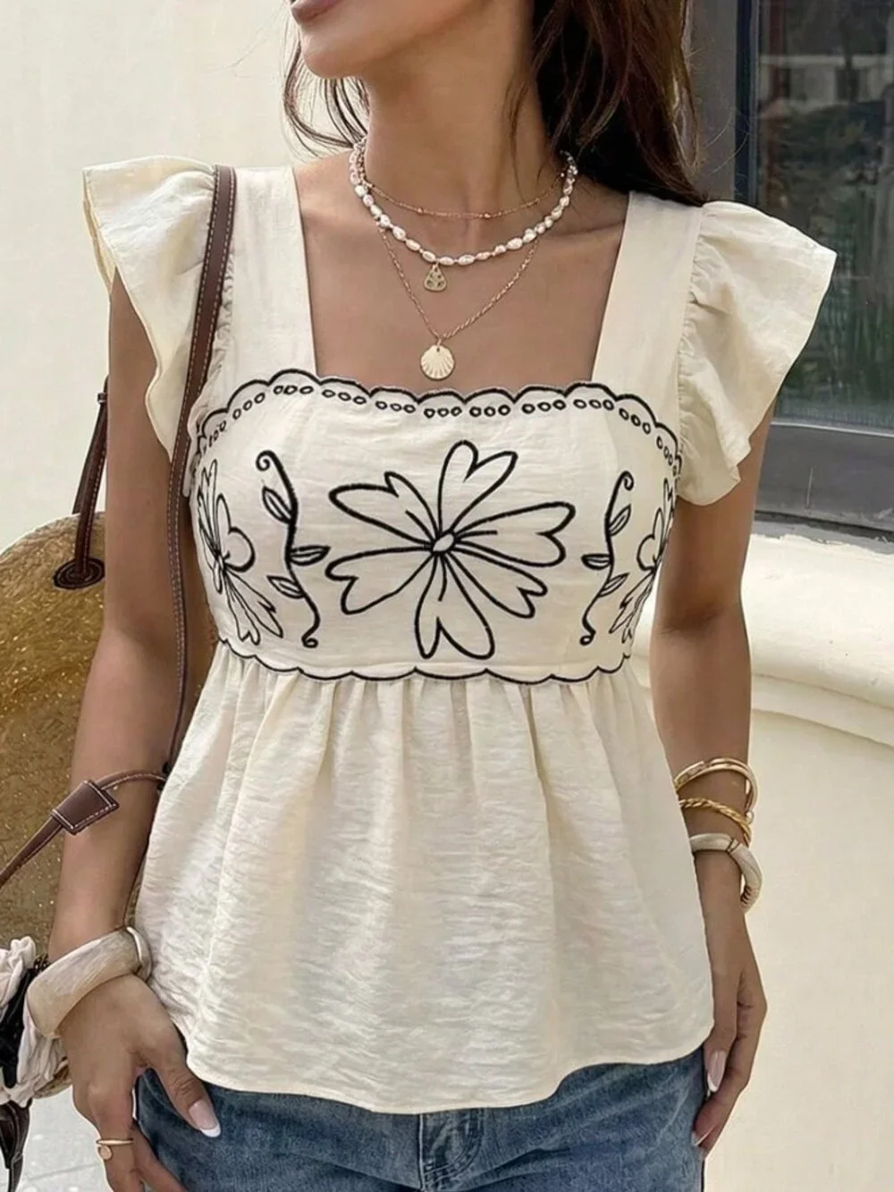 Apricot Boho Women's Elegant Shirt With Printed Woven Fabric